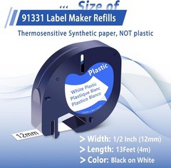 5Pack Dymo 12mm Plastic LetraTag Label Tape Black on White/Yellow/Red/Green/Blue