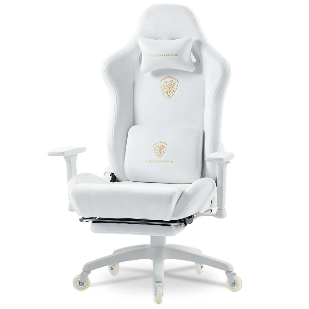 Dowinx Suede Gaming Chair with Silent Wheels, Lumbar Massage and Footrest
