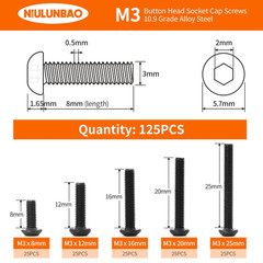 M3 X 8Mm 12Mm 16Mm 20Mm 25Mm Button Head Socket Cap Screws Bolts, 10.9 Grade All