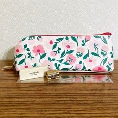 Kate Spade Pencil Pouch Cosmetic Case Travel Bag Faux Leather w Accessories