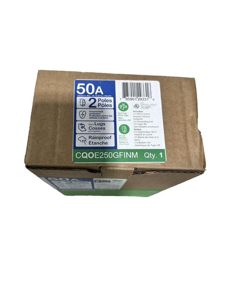 NEW! Square D CQOE250GFINM 50A 2-Pole GFCI Hot Tub, Pool, Spa Pack Load Center