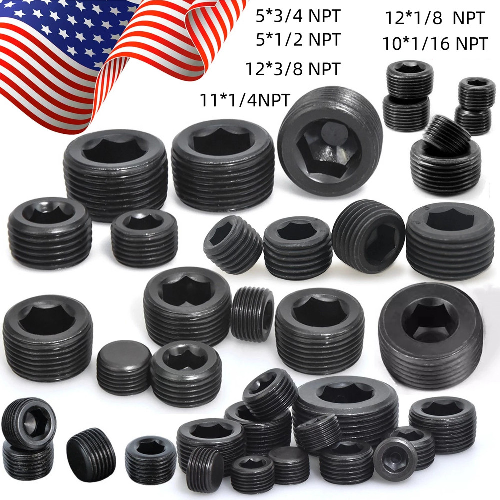 55x NPT plug 3/4 1/2 3/8 1/4 1/8 1/16 Male Thread Internal Allen Head Pipe Plugs