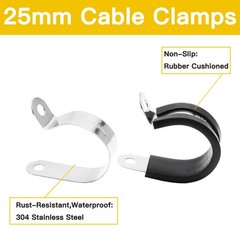 Suiwotin 12pcs 1 inch (25mm) Cable Clamps, Stainless 1 inch-12pcs, Black