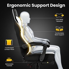 Gaming Chair Gamer Game Ergonomic with Footstool Lumbar Support Deep Black | …