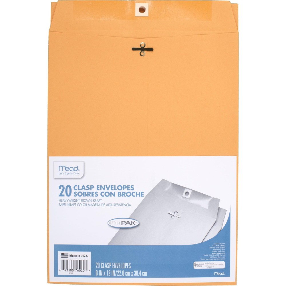 Envelopes, 9″ x 12″, Clasp Closure, Brown Kraft All-Purpose 24-lb Paper Maili…