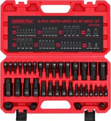 Hex Bit Impact Socket Set: 36-Piece with 4 Adapters, 1/4″ One Size, Black