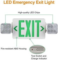 2-pack LED EXIT Sign Light Combo with Emergency back up UL-94V-0 in Green