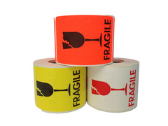 2×3 Fragile Cracked Glass Labels Yellow Shipping Peel & Stick (2) RLS of 500 EA