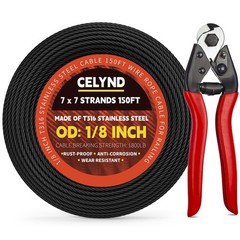 CELYND Black Stainless Steel Cable 200FT 1/8″ T316 Wire Rope