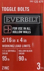 18 Pieces 3/16 in. x 4 in. Zinc-Plated Toggle Bolts, Mushroom Phillips Head. NIB