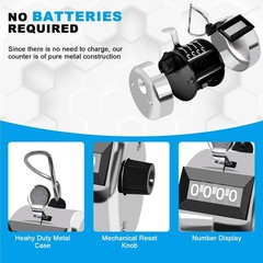 4 Digit Metal Hand Tally Counter Pitch Mechanical Counter Machine Handheld