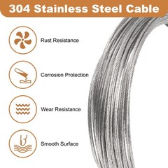 50ft (15M) 0.6mm Stainless Steel Wire Rope 7×7 Strand with 20pcs Loop Sleeves