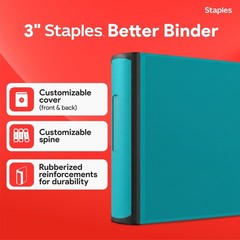 Heavy-Duty 3-Inch D-Ring Binder, Teal – Large Capacity 3-Ring Binder with Poc…