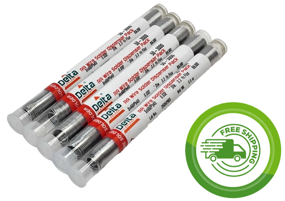 (5x) Qualitek Delta 50-3000 – 60/40 Tin/Lead Rosin – 0.032″ Dia – RA Core Solder