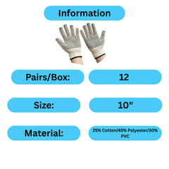 240 Pairs, PVC Single Dot Gloves Large Tan, Black Knitted Cotton, PVC