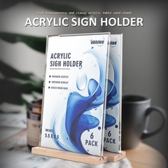 Acrylic Sign Holder 5.5×8.5 with Wood Base, Clear T shape Table Display