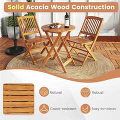 3-Piece Acacia Wood round Table 18 In. Outdoor Bistro Set with Beige Cushions