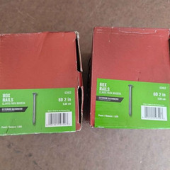 Ten Pounds Exterior Galvanized 6D 2″ nails. Two boxes, five pounds per box.
