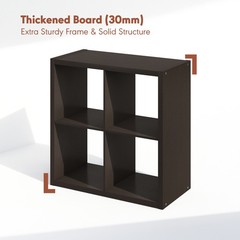 Furinno CUBICLE Vintage Vinyl Record Media Storage Organizer 4-Cube Dark Oak