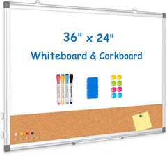 36 X 24 inches Magnetic Dry Erase Board with Aluminum Frame, Whiteboard