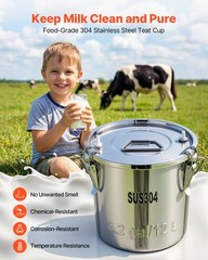 VEVOR Goat Milking Machine Goat Milker 3.2 Gal / 12 L Bucket for Cows and Goats