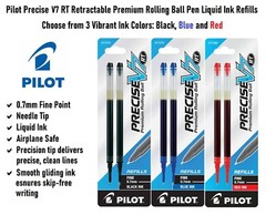 Pilot Precise V7 RT Rolling Ball Liquid Ink Refills, 0.7mm Fine, 3 Packs
