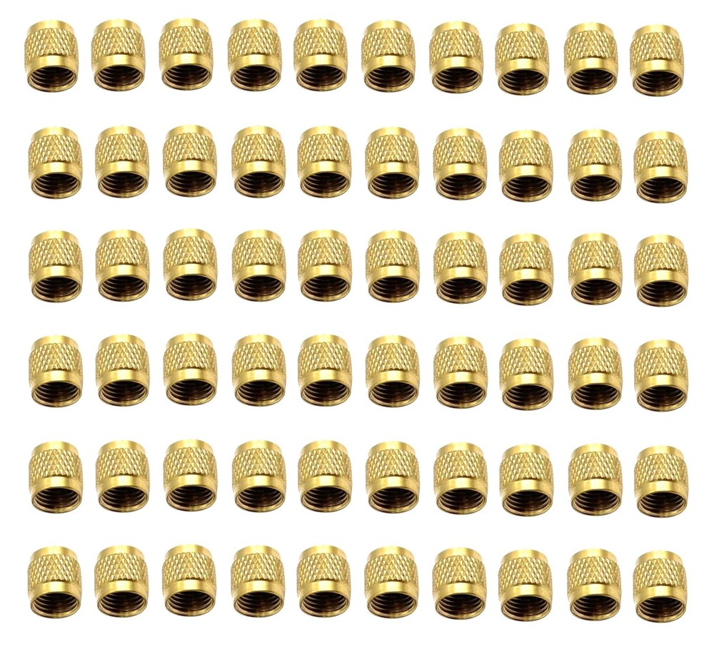 60 Pcs Schrader Valve Caps, Brass 1/4″ Flare Caps Round HVAC 0.25 Inch,