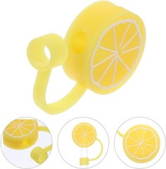 4Pcs Yellow lemon Straws Cover Cap Reusable Silicone 6-8 Millimeters,