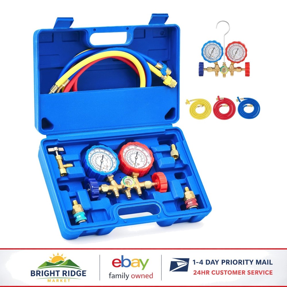 Professional Manifold Gauge Set with 3FT Hoses for AC Charging and Diagnosis