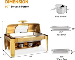 9QT Roll Top Chafing Dish Buffet Set Stainless Steel with Thick Frame for Party