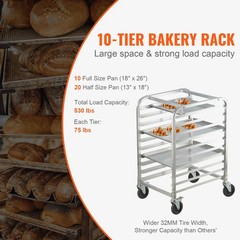 Uimoso 10-Sheet Aluminum Baking Rack with Wheels for Commercial Kitchens