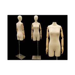 Female Adult Off White Linen Dress Form Mannequin with Head & Flexible Arms