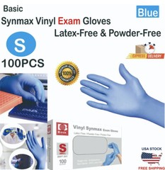Basic 10-2000PCS Blue Synmax Vinyl Exam Gloves Latex-Free S-SIZE- 4 BOXES (400)