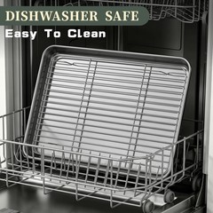 Baking Sheet with Rack Set (2 Pans + 2 Racks), 16 x 16 x 12 x 1 Inch, Silver