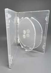 25 TOP QUALITY 14MM SLIM QUAD (4) DISC DVD CASE, SUPER CLEAR, CLIP, DC1404CLR