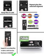 Digital Voice Recorder 16GB Voice Recorder with Playback for Lectures – USB Rech