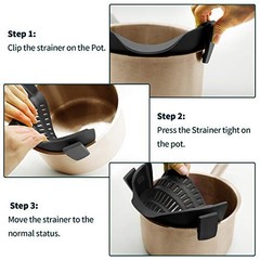 AUOON Clip On Strainer Silicone for All Pots, Standard 8.86 x 3.55 in, Black