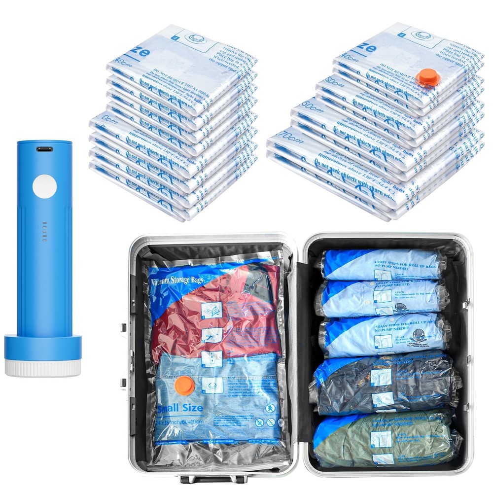 16 Pack Vacuum seal bags for clothing With Coldless Pump, Vacuum Storage Bags…