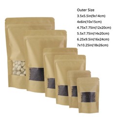 Reclosable Kraft Paper Zipper Seal Stand Up Pouch with Window Food Pack Lock Bag