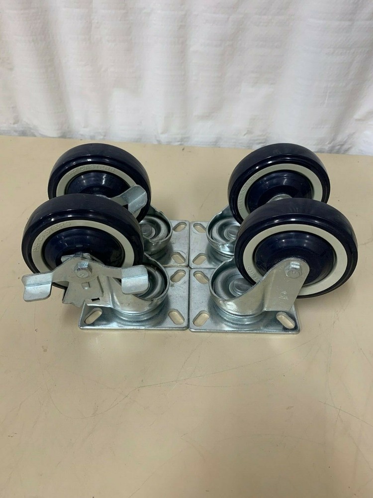 P&H Blue 4”x1 1/4” Swivel Caster Wheels 2 w/ Lock and 2 w/o Lock and Top Plate