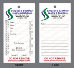 Backflow Inspection Tags – Custom Print – Waterproof – UV Resistant (Pkg of 100)