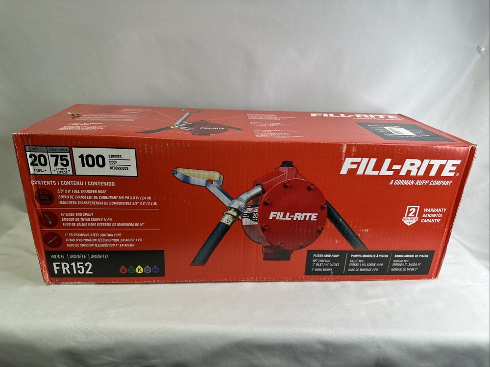 Fill-Rite FR152 Piston Hand Pump with Hose & Nozzle Spout, Red – New