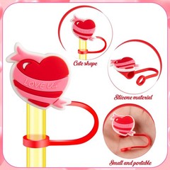 24 PCS Valentine’s Day Straw Toppers, 8mm Heart 6-8mm, Red, Pink, White