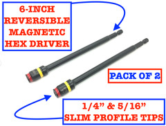 6-inch Malco Reversible Magnetic Hex Driver w/ Slim Profile Tips – BUNDLE 2-PACK