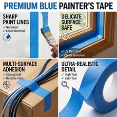 Painters Tape 2 Inch Wide（ 1.89 in. x 55 Yds）, 6 Rolls – Blue Masking Tape fo…