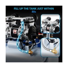Quiet Air Compressor, Only 68dB, 5 Gallon Steel Tank, 2.8CFM @ 90PSI, Oil-Fre…