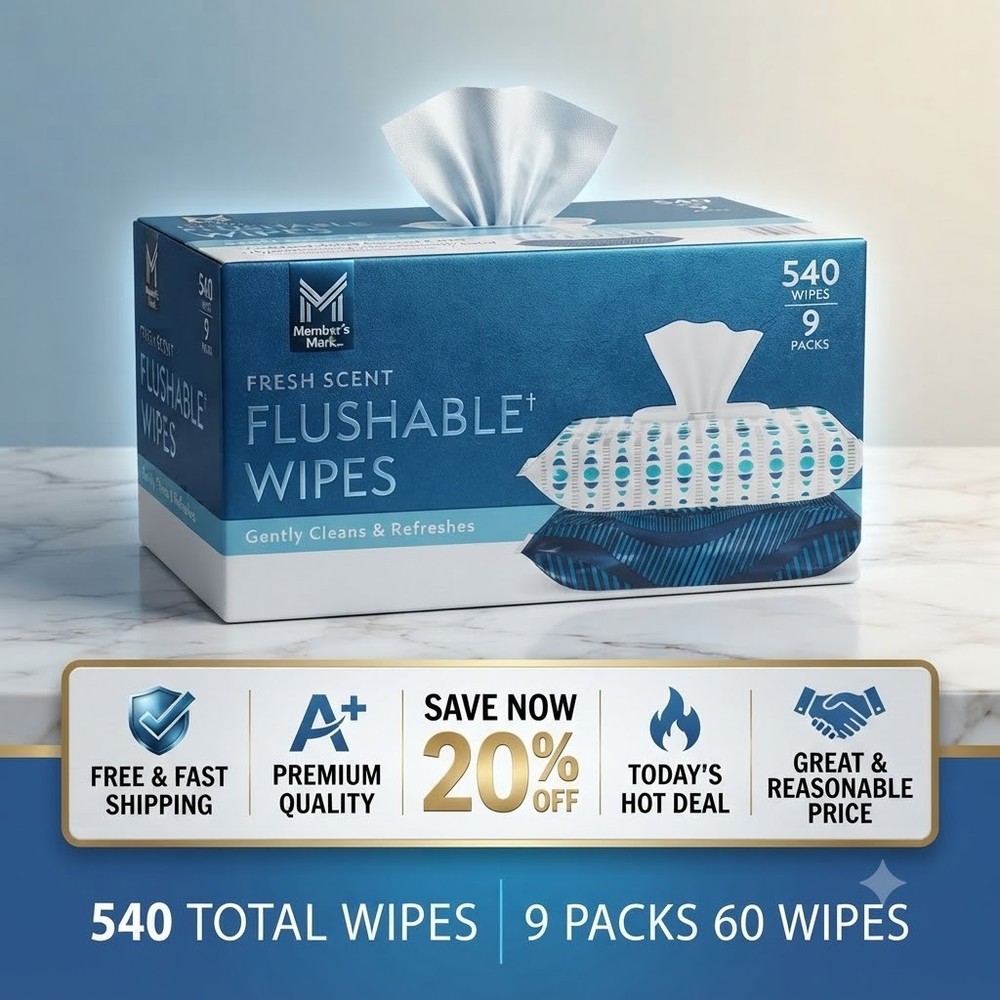 Member’s Mark Flushable Wipes, Scented, 540 Count – Hypoallergenic Fresh Scent