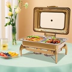 Gold 9QT Roll Top Chafing Dish Buffet Set Stainless Steel with Fuel Holder Home~