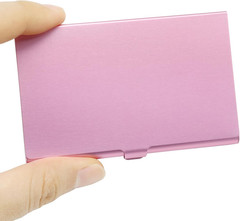 Litoexpe 2 Pcs Pink Business Card Holder, Aluminum Alloy Business Card Case Flip
