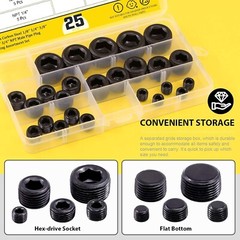 25Pcs NPT Plug Set Pipe Plug Assortment Kit 1/8″ 1/4″ 3/8″ 1/2″ 3/4″Carbon Steel